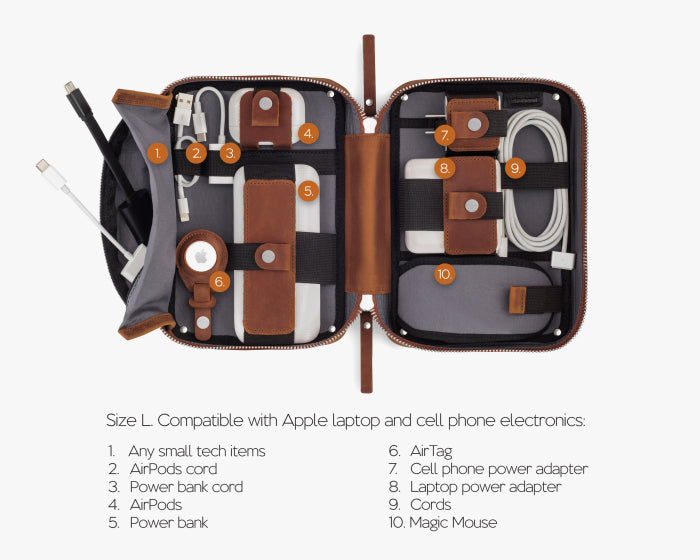 Large Tech Organizer Pouch Cognac