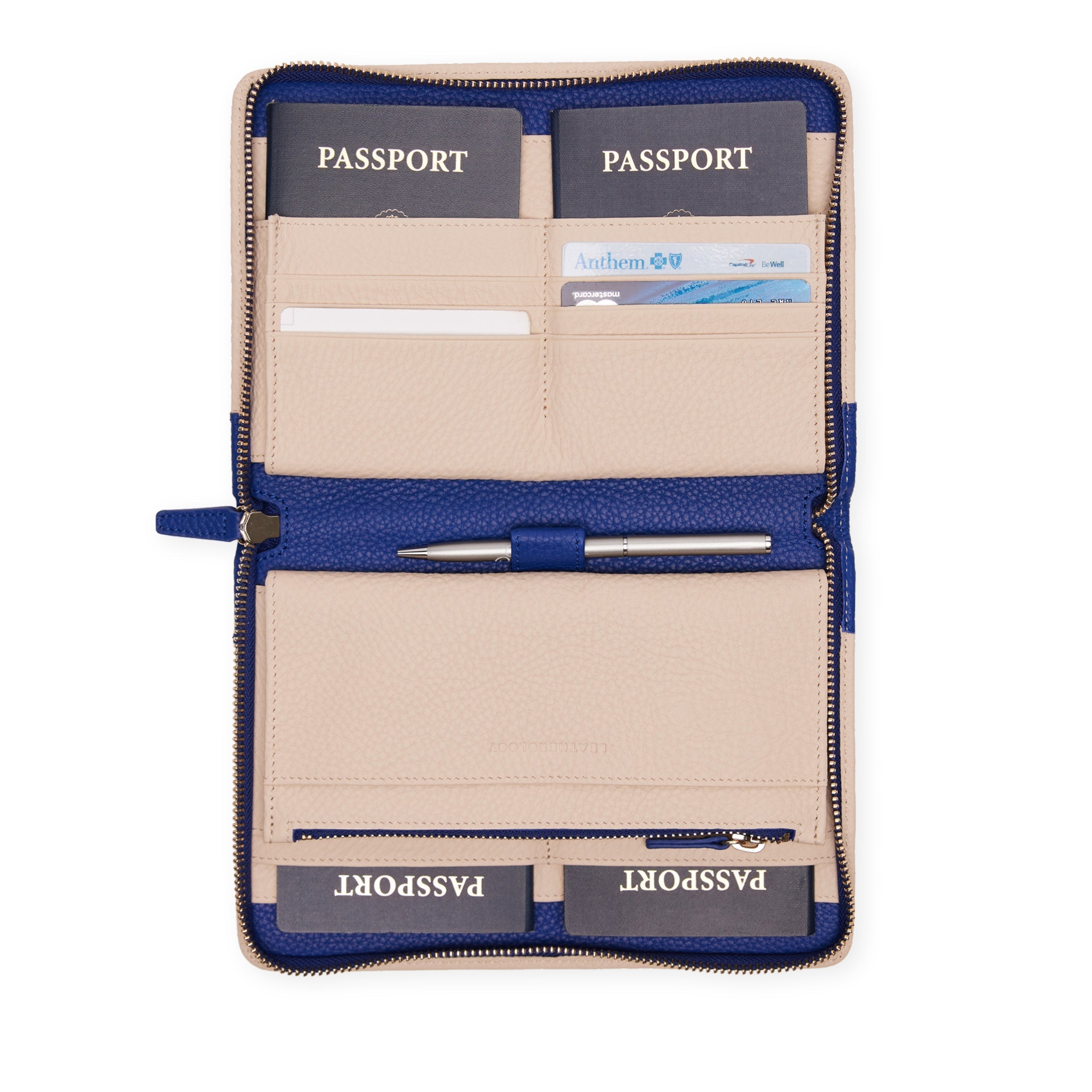 Family Passport Holder Sand/Regatta Blue