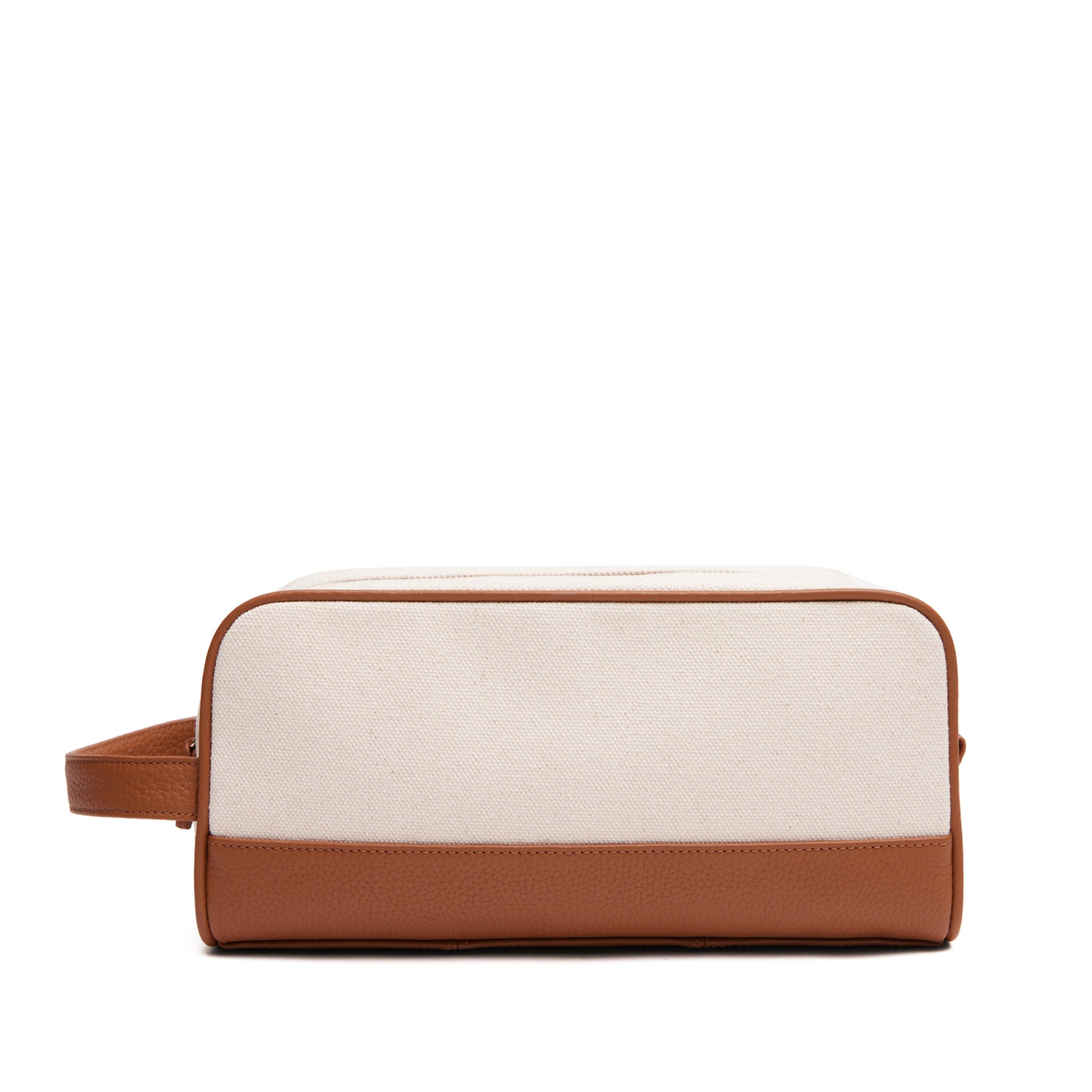 Double Zip Toiletry Bag Natural Canvas/Saddle Brown