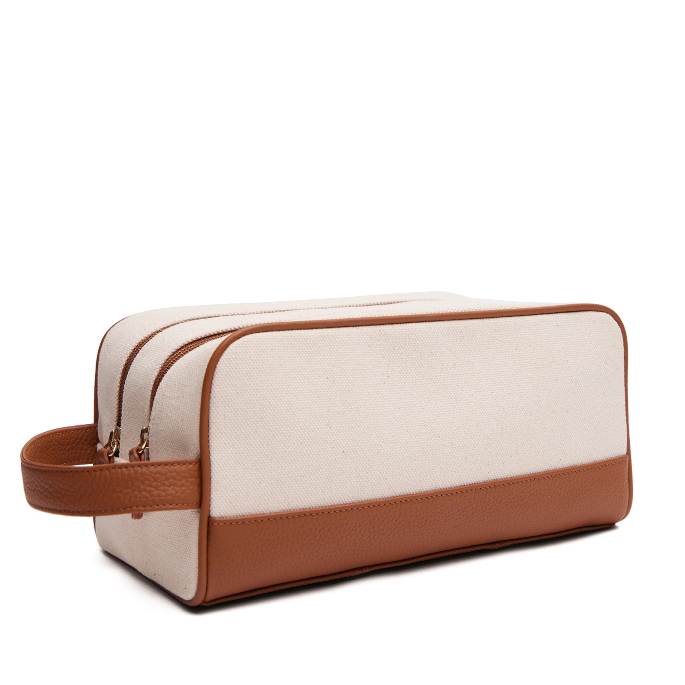 Double Zip Toiletry Bag Natural Canvas/Saddle Brown