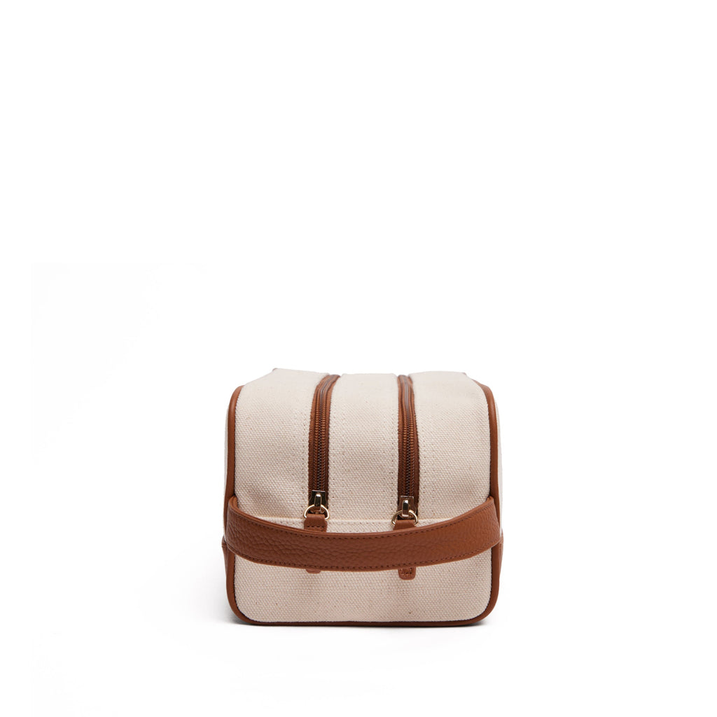 Double Zip Toiletry Bag Natural Canvas/Saddle Brown
