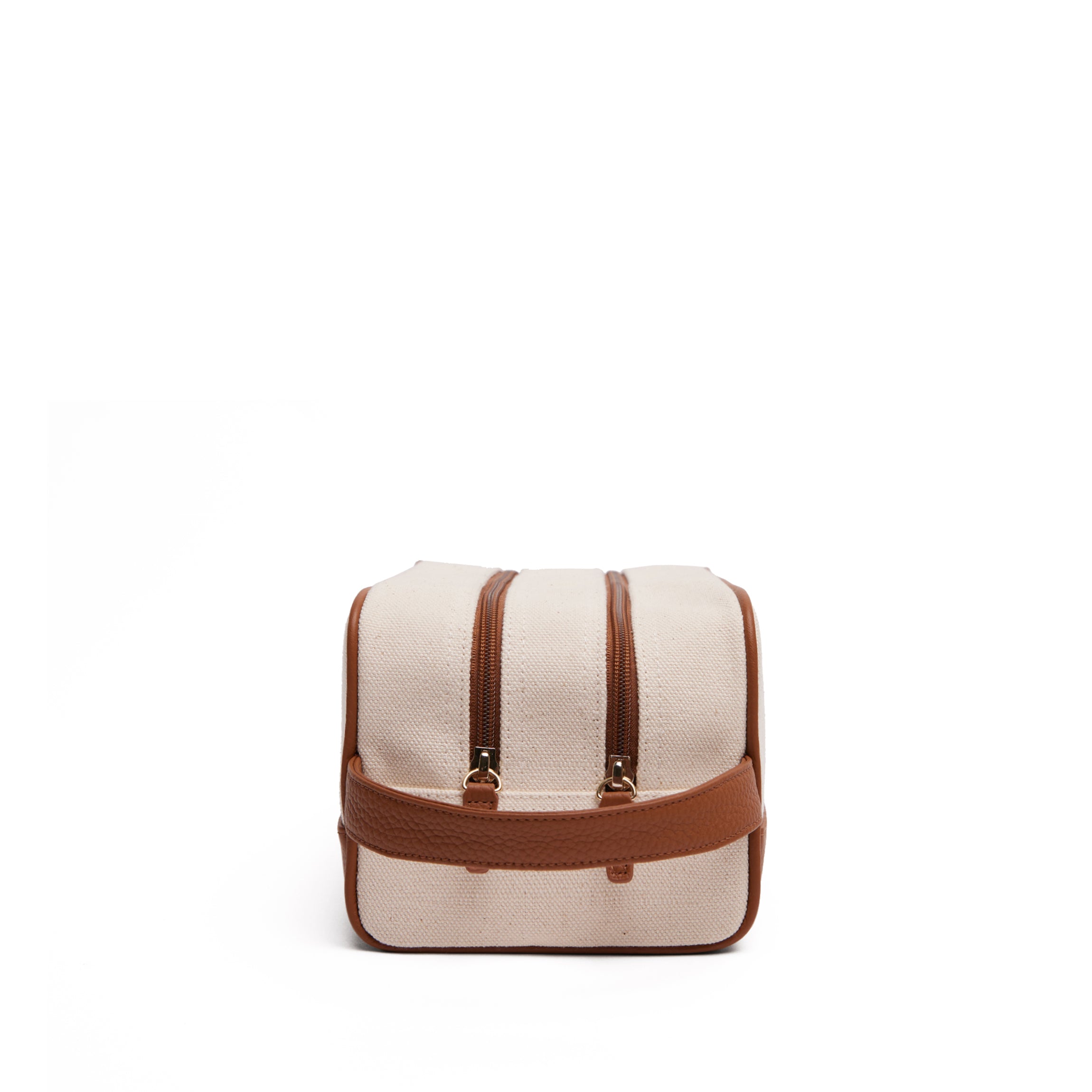 Double Zip Toiletry Bag Natural Canvas/Saddle Brown