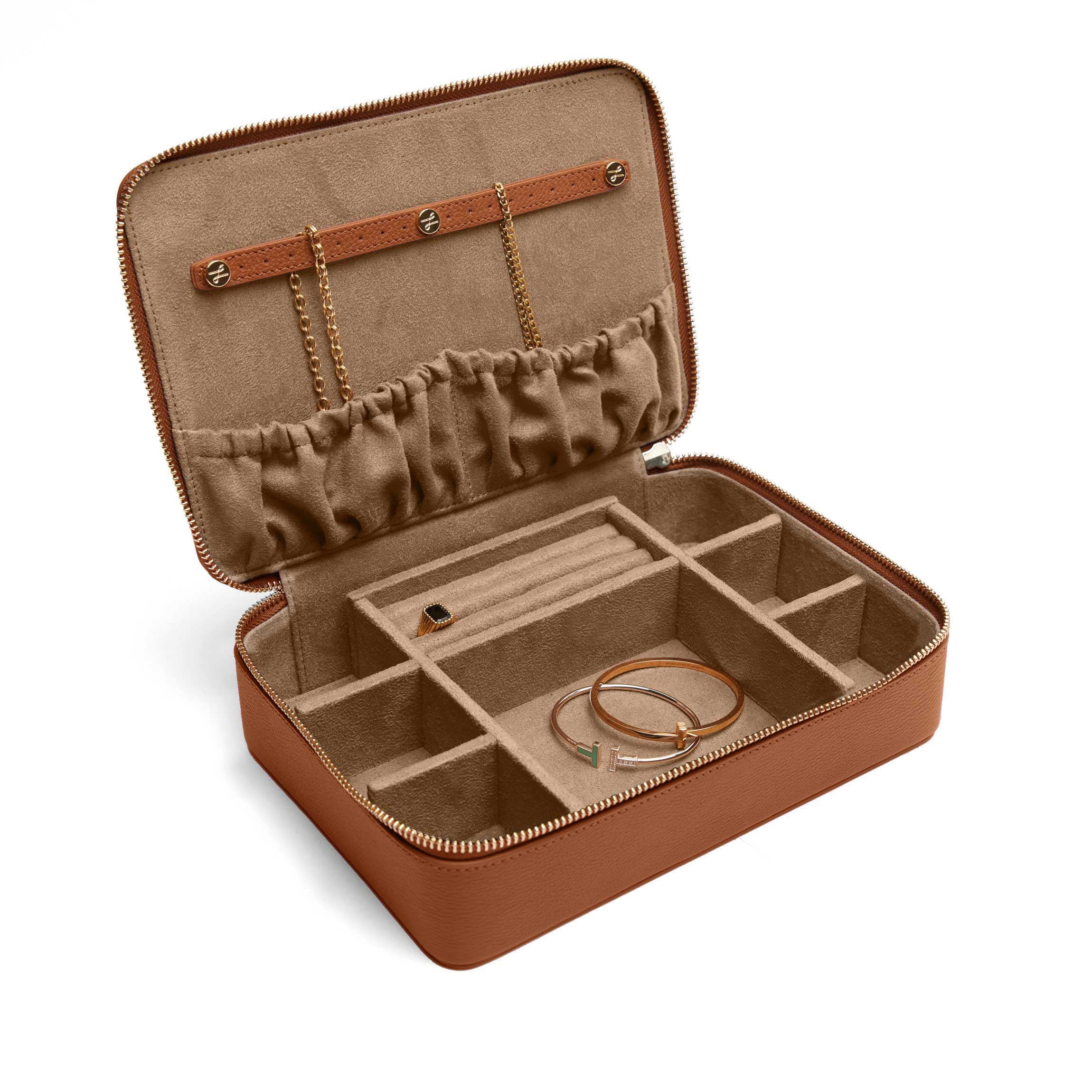 Large Jewelry Zip Case Saddle Brown