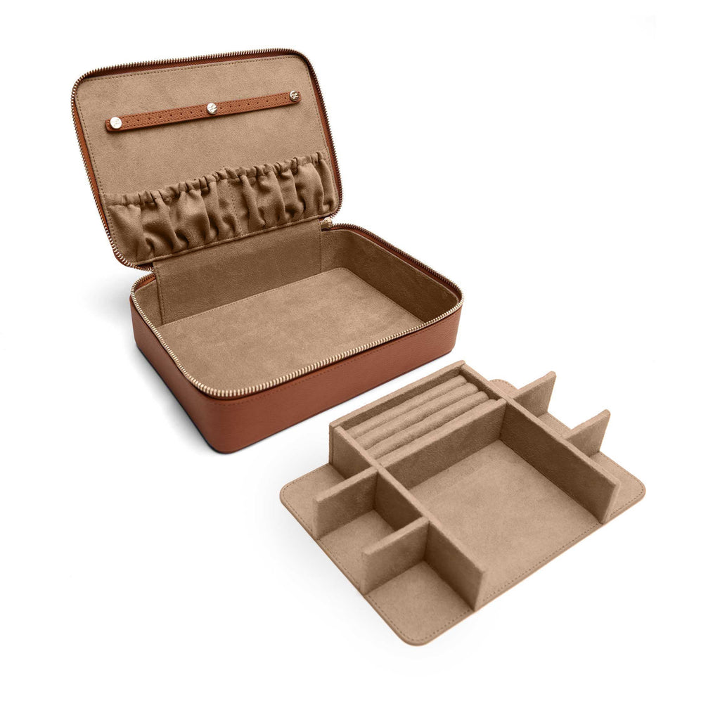 Large Jewelry Zip Case Saddle Brown