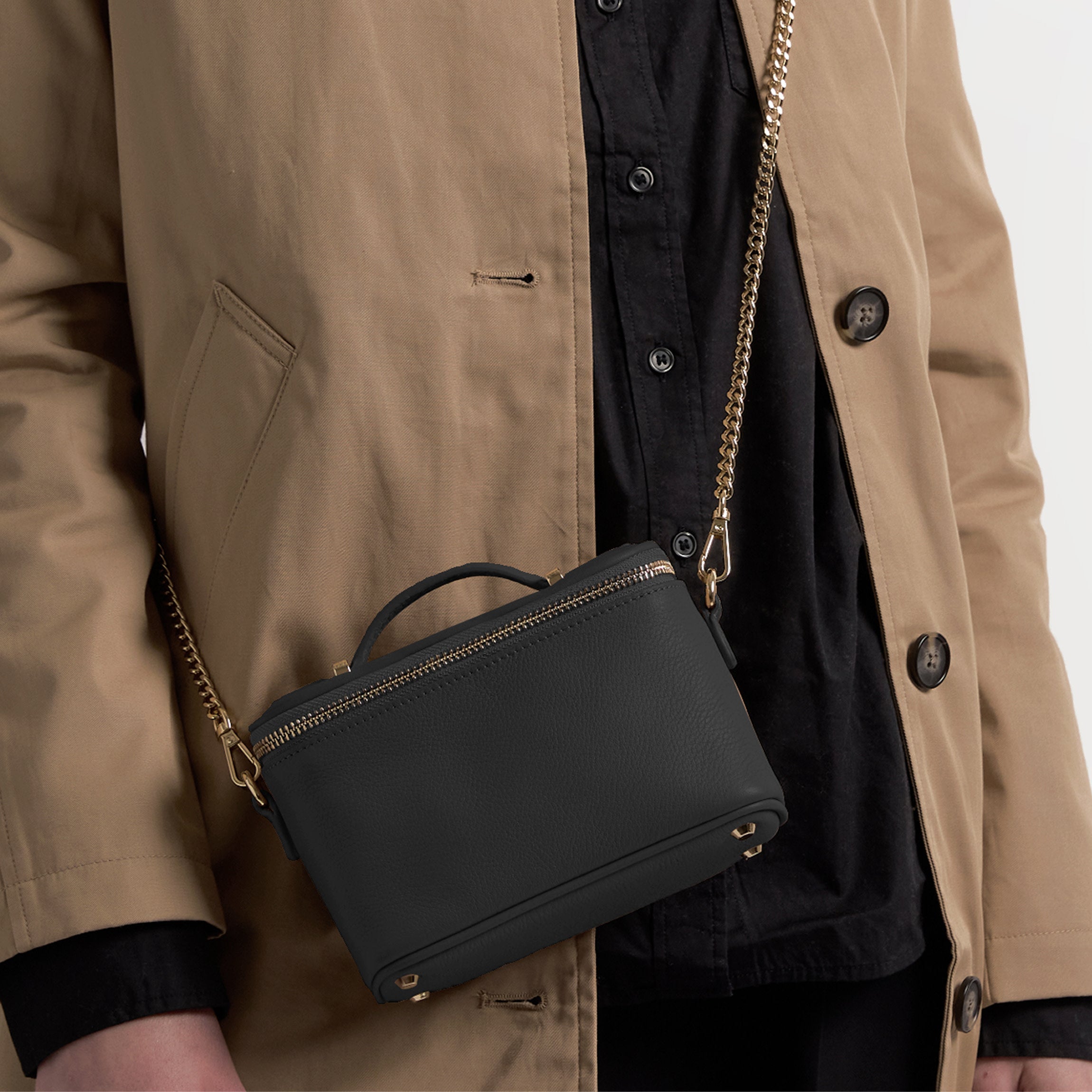 Maddie Micro Train Case Crossbody Black Pebble