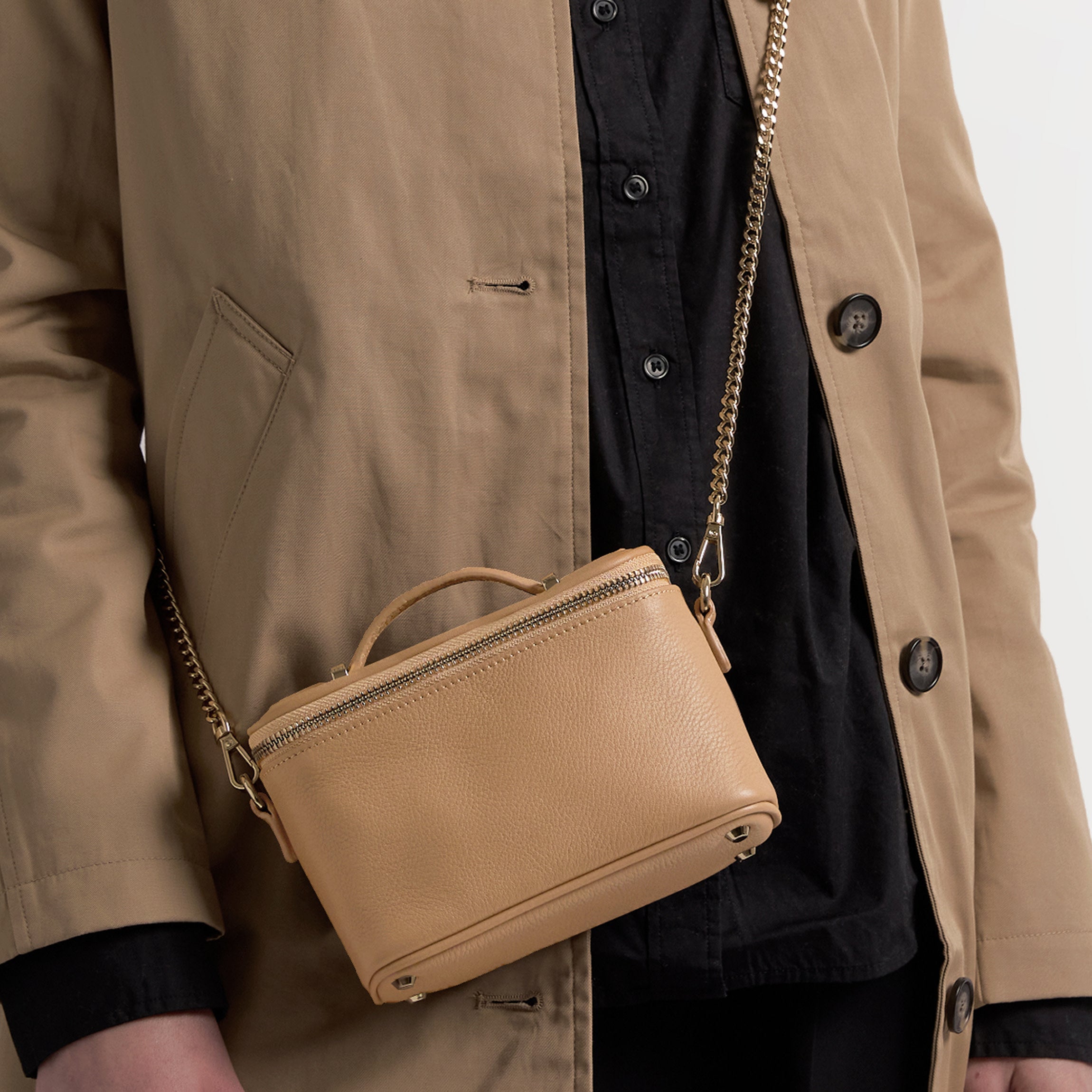 Maddie Micro Train Case Crossbody Camel